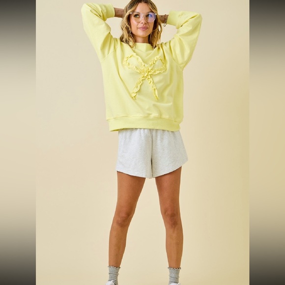 Day + Moon Oversized Mock Neck  W/ Ruffle Trim Bow Sweatshirt - Picture 9 of 10
